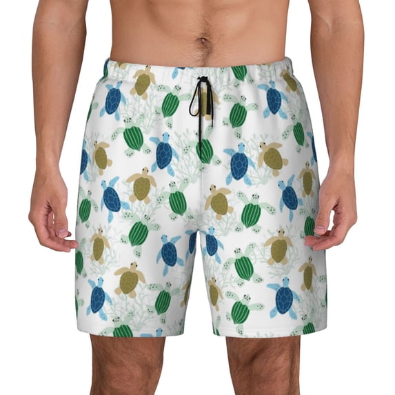 Daiia Cute Turtle Mens Swim Trunks Swim Shorts Quick Dry Swim Shorts with Mesh Lining Pockets-Large