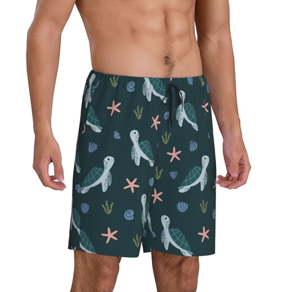 Daiia Cute Turtle Mens Woven Stretch Pajama Short,Short Pajama Pants-3X-Large