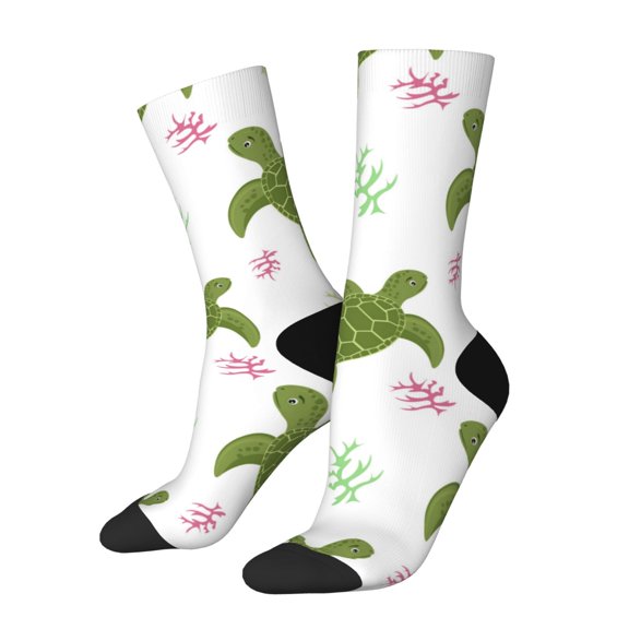 Daiia Cute Turtle Print Crew Socks – Soft Breathable Long Socks for Men & Women, Moisture-Wicking & Comfortable Daily Wear Socks, One-Size Fits Most (US 5-11)