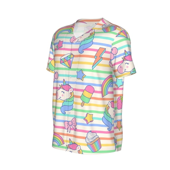 Daiia Cute Unicorn Mens Baseball Jersey Button Down Shirts Short Sleeve Sports Uniforms-Large