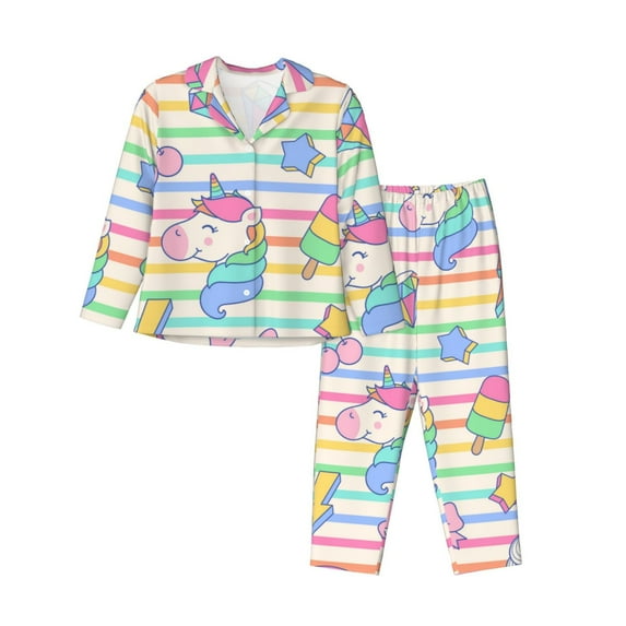 Daiia Cute Unicorn for Women's Long-Sleeved Pajama Set – Soft & Comfortable Sleepwear Button-Up Pajamas Cozy Lounge Wear-X-Large