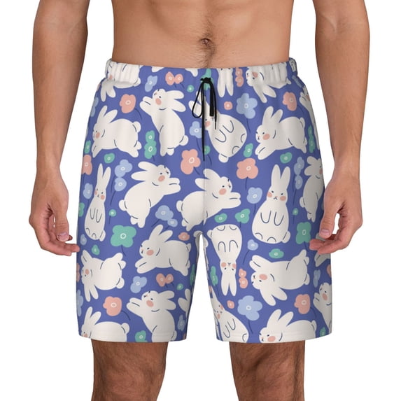 Daiia Cute White Rabbit Mens Swim Trunks Swim Shorts Quick Dry Swim Shorts with Mesh Lining Pockets-XX-Large