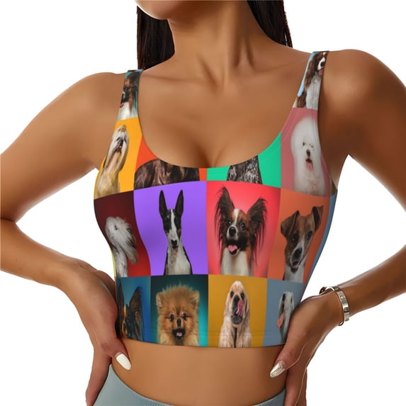 Daiia Cute doggies Printed Women's Sports Bra, Breathable Activewear Bra with U-Back Design and Removable Pads, Comfortable and Supportive for Yoga, Workout-Large