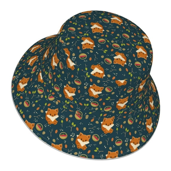 Daiia Cute plant fox Pattern Bucket Hat - Trendy Cotton Sun Hat for Beach, Golf, Fishing - Fun Outdoor Vacation Boonie for Men and Women