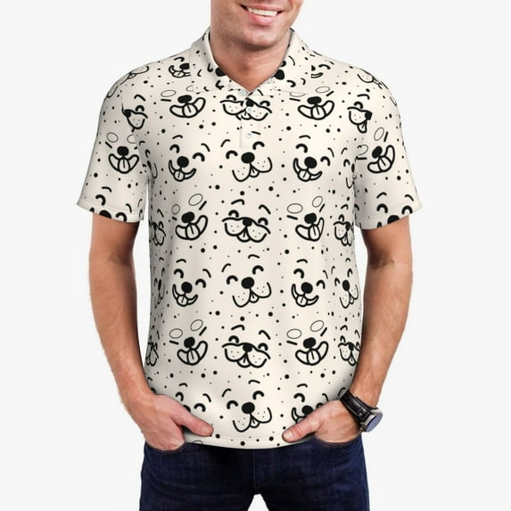Daiia DOGS FACE Pattern Men’s Polo Shirts,Solid Deck Shirt,Classic Fit, Breathable Cotton Polo for Casual and Sport Wear-4X-Large