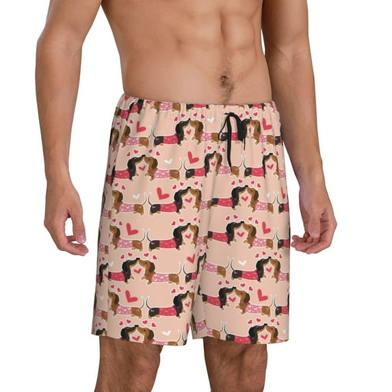 Daiia Dachshund Couple Mens Woven Stretch Pajama Short,Short Pajama Pants-4X-Large