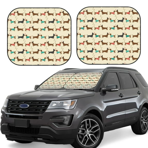 Daiia Dachshund Dog 2PCS Car Windshield Sun Shade, Foldable Sun Shield for Car Front Window, Auto Sun Blocker Visor Protector Universal for Truck SUV Pickup-Medium
