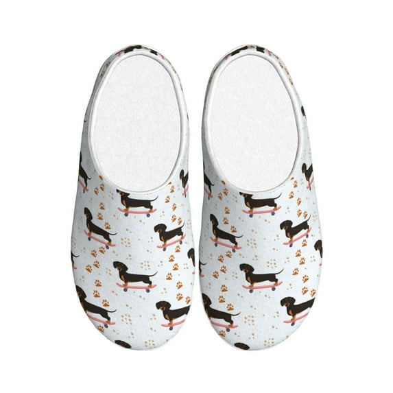 Daiia Dachshund Dog Print Women’s Fuzzy Slippers Memory Foam Lightweight House Shoes Cozy Loafer Flannel House Shoes-40/41