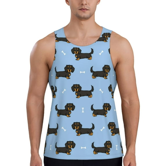 Daiia Dachshund Dog Printed Men's Quick Dry Fit Muscle Tank Top Slim-Fit Tank Workout Tank Top Lightweight Sports Tank Top-4X-Large