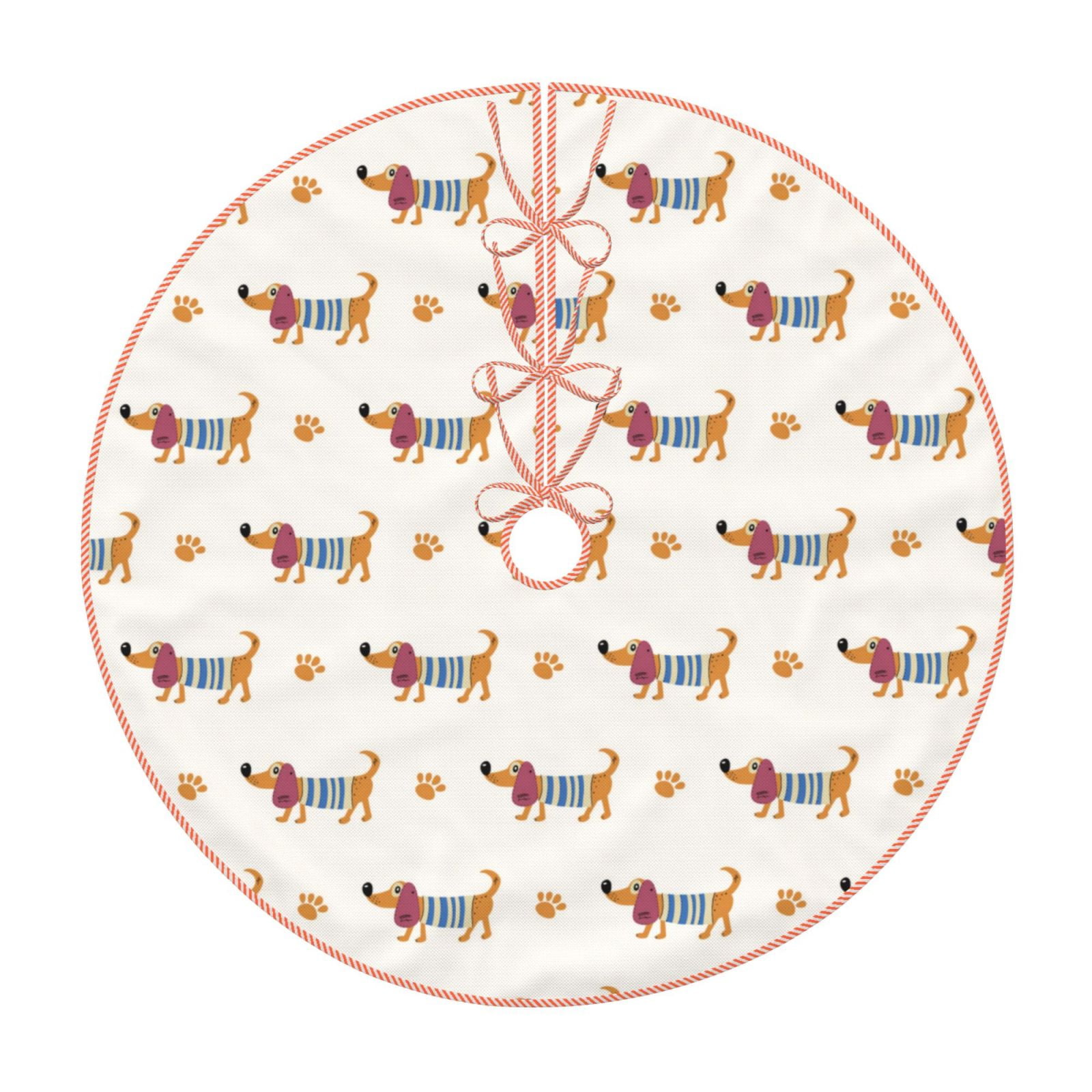 Daiia Dachshund Dog Puppy Drawing Merry Christmas Tree Skirt , Xmas