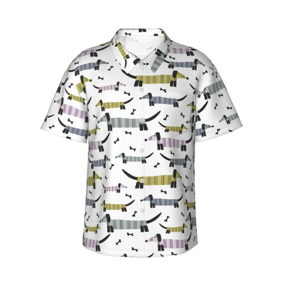 Daiia Dachshund Dog Puppy Hawaiian Shirt for Men Gentle Cotton Regular Short Sleeve Casual-Large
