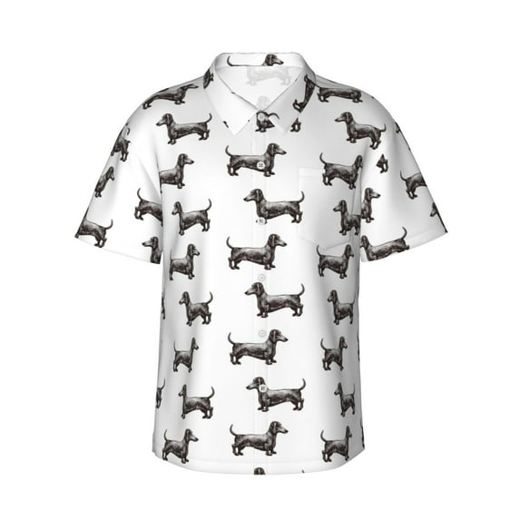 Daiia Dachshund Dog Puppy Hawaiian Shirt for Men Gentle Cotton Regular Short Sleeve Casual-X-Large