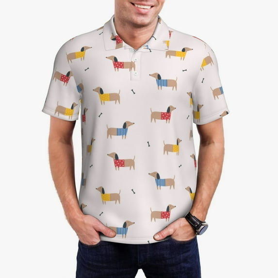 Daiia Dachshund Dog Puppy Pattern Men’s Polo Shirts,Solid Deck Shirt,Classic Fit, Breathable Cotton Polo for Casual and Sport Wear-X-Large