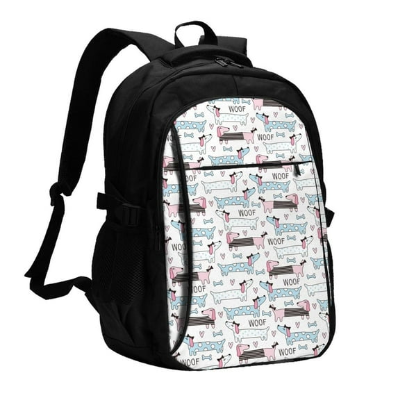 Daiia Dachshund Dog Puppy Pattern USB Charging Backpack for Men and Women, Anti-Theft Backpack,Travel Backpack,School Backpack,College Backpack,Laptop Backpack
