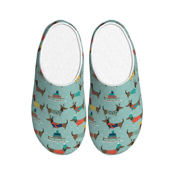 Daiia Dachshund Dog Puppy Print Women’s Fuzzy Slippers Memory Foam Lightweight House Shoes Cozy Loafer Flannel House Shoes-46/47