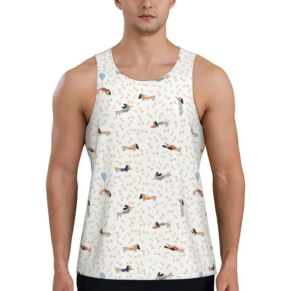 Daiia Dachshund Dog Puppy Printed Men's Quick Dry Fit Muscle Tank Top Slim-Fit Tank Workout Tank Top Lightweight Sports Tank Top-Small