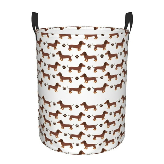 Daiia Dachshund Dog Puppy Round Laundry Basket with Handles Thickened Waterproof Circular hamper,Dirty Clothes Storage Basket for Bedroom,Bathroom,College Dorm-Small