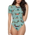 thumbnail image 1 of Daiia Dachshund Dog Puppy print Women's Crew Neck Short Sleeve Bodysuit Fashion Tops Fit Casual Basic Extender Bodysuit-XX-Large, 1 of 9