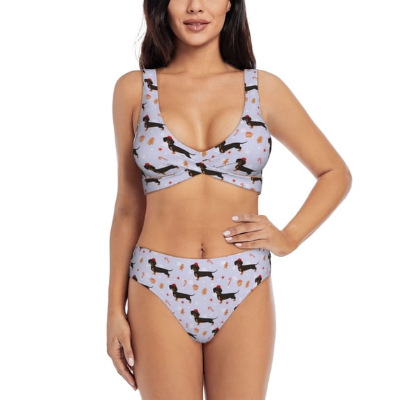 Daiia Dachshund Dog Women's Bikini Set Two Piece Swimsuit High Waisted Bikini Adjustable Straps Bikini Perfect for Beach, Pool, and Summer Vacation-Large
