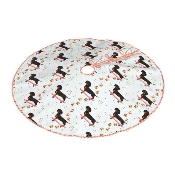 Daiia Dachshund On A Skateboard Drawing Merry Christmas Tree Skirt , Xmas Large Lace-up Tree Skirt, Santa Snowflakes Rustic Home Decorations New Year Party Farmhouse Decor-48"
