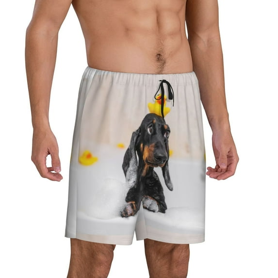 Daiia Dachshund Sitting in Bathtub Mens Woven Stretch Pajama Short,Short Pajama Pants-X-Large