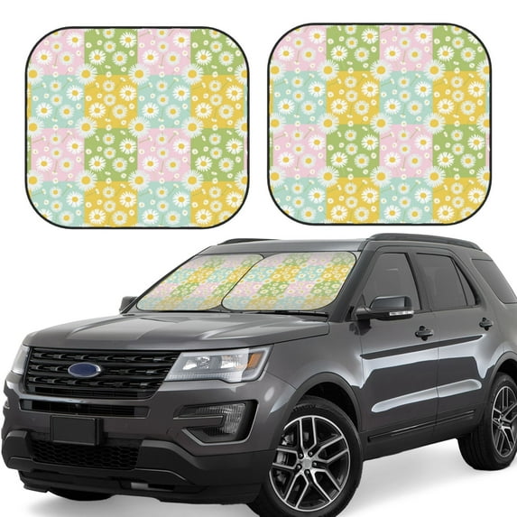 Daiia Daisies Flowers 2PCS Car Windshield Sun Shade, Foldable Sun Shield for Car Front Window, Auto Sun Blocker Visor Protector Universal for Truck SUV Pickup-Large