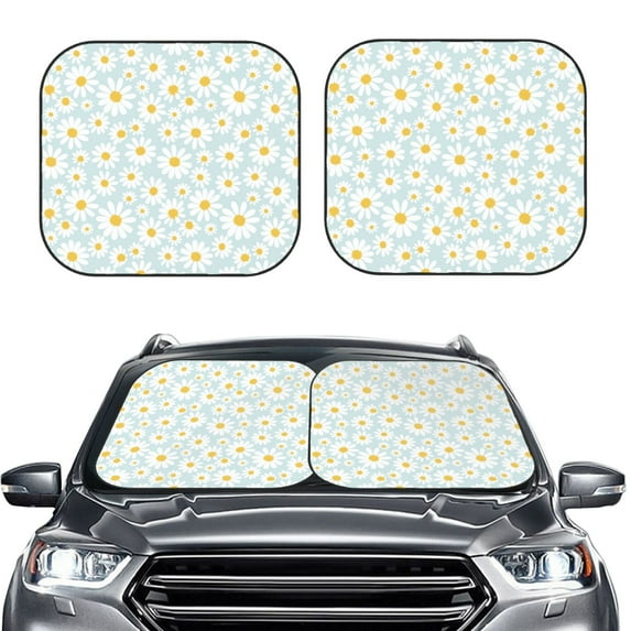 Daiia Daisies Flowers 2PCS Car Windshield Sun Shade, Foldable Sun Shield for Car Front Window, Auto Sun Blocker Visor Protector Universal for Truck SUV Pickup-Small
