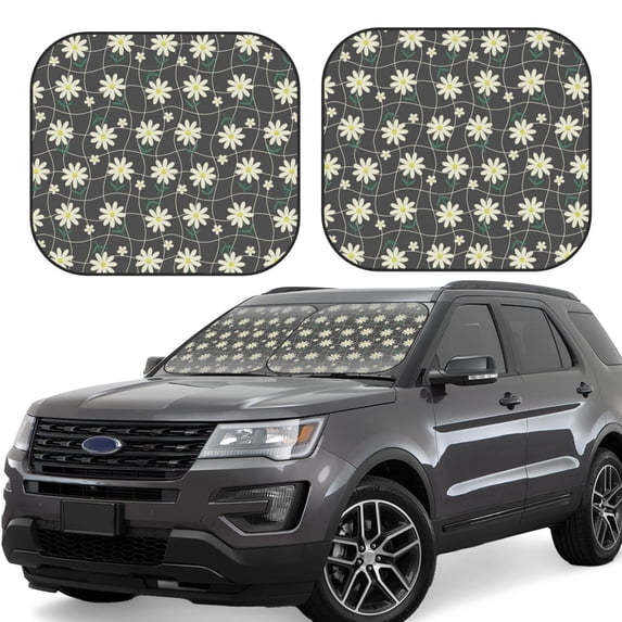 Daiia Daisies Flowers 2PCS Car Windshield Sun Shade, Foldable Sun Shield for Car Front Window, Auto Sun Blocker Visor Protector Universal for Truck SUV Pickup-Small