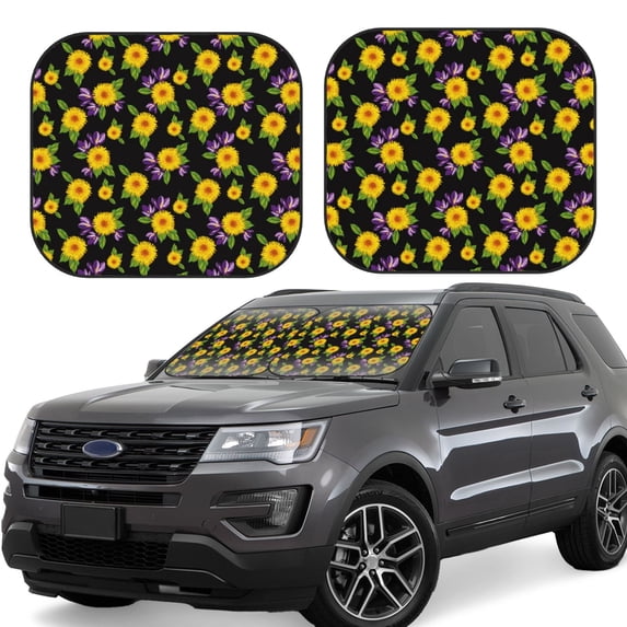 Daiia Daisies Flowers 2PCS Car Windshield Sun Shade, Foldable Sun Shield for Car Front Window, Auto Sun Blocker Visor Protector Universal for Truck SUV Pickup-