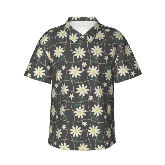 Daiia Daisies Flowers Hawaiian Shirt for Men Gentle Cotton Regular Short Sleeve Casual-3X-Large