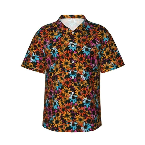 Daiia Daisies Flowers Hawaiian Shirt for Men Gentle Cotton Regular Short Sleeve Casual-Large