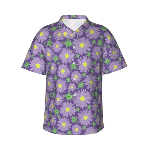 Daiia Daisies Flowers Hawaiian Shirt for Men Gentle Cotton Regular Short Sleeve Casual-Medium