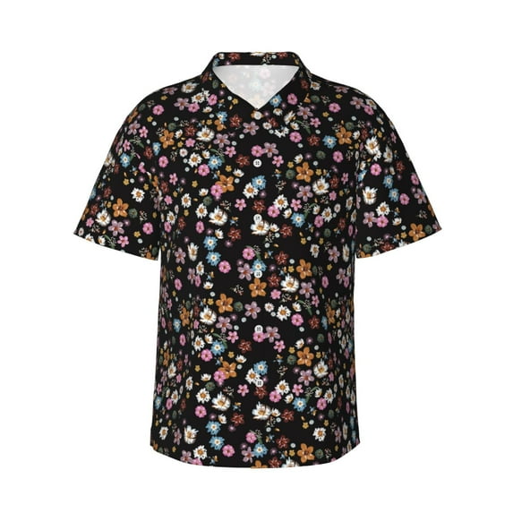 Daiia Daisies Flowers Hawaiian Shirt for Men Gentle Cotton Regular Short Sleeve Casual-Medium