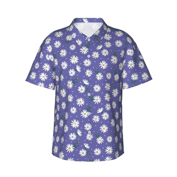 Daiia Daisies Flowers Hawaiian Shirt for Men Gentle Cotton Regular Short Sleeve Casual-Small