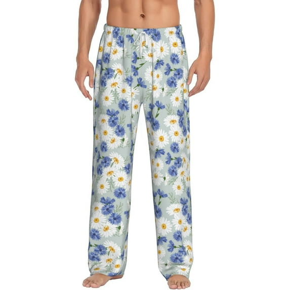 Daiia Daisies Flowers Men's Sleep Pant with Pockets and Drawstring,Pajama Pants-XX-Large