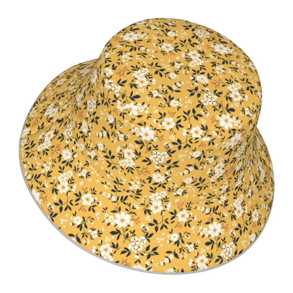 Daiia Daisies Flowers Pattern Bucket Hat - Trendy Cotton Sun Hat for Beach, Golf, Fishing - Fun Outdoor Vacation Boonie for Men and Women
