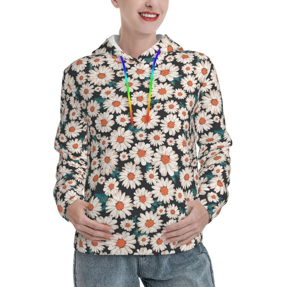 Daiia Daisies Flowers Pattern Women's Fashion Hoodies & Sweatshirts with Kangaroo Pocket Hooded Sweatshirt with Eye-catching Drawstrings-XX-Large