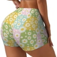 thumbnail image 1 of Daiia Daisies Flowers Pattern Women's Workout Shorts Biker Shorts - High Waisted Workout Spandex Tummy Control Gym Running Yoga Shorts-Small, 1 of 8