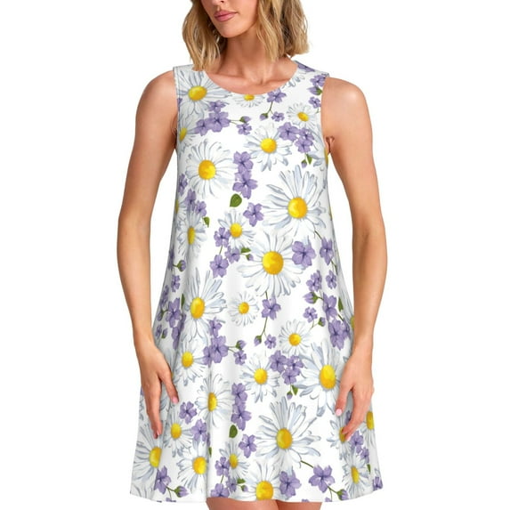 Daiia Daisies Flowers Print Women's Dresses 2025 Trendy Short sleeve Dresses Casual Baggy Flowy Maxi Sun Dresses