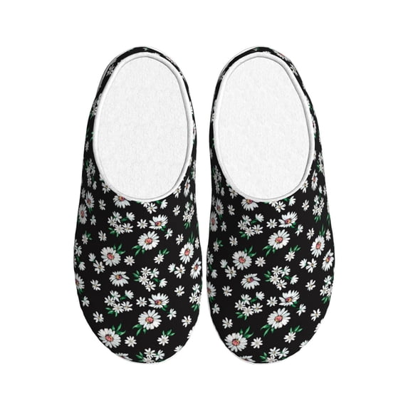 Daiia Daisies Flowers Print Women’s Fuzzy Slippers Memory Foam Lightweight House Shoes Cozy Loafer Flannel House Shoes-37/38