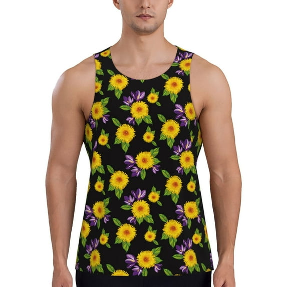 Daiia Daisies Flowers Printed Men's Quick Dry Fit Muscle Tank Top Slim-Fit Tank Workout Tank Top Lightweight Sports Tank Top-4X-Large