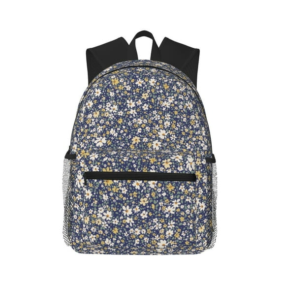 Daiia Daisies Flowers School Backpack for Men Women, Unisex Large Waterproof Bookbag Schoolbag Casual Daypack for High School/College/Teens/Travel/Work Black