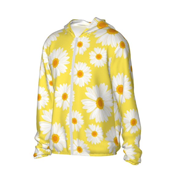 Daiia Daisies Flowers UPF 50+ Sun Protection Hoodie Jacket Lightweight Long Sleeve Sun Shirt for Women Men with Pocket Hiking Outdoor-3X-Large