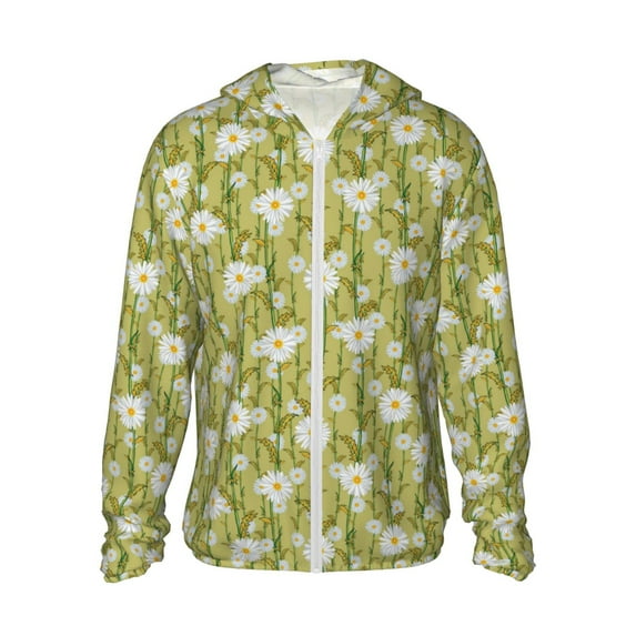 Daiia Daisies Flowers UPF 50+ Sun Protection Hoodie Jacket Lightweight Long Sleeve Sun Shirt for Women Men with Pocket Hiking Outdoor-Medium