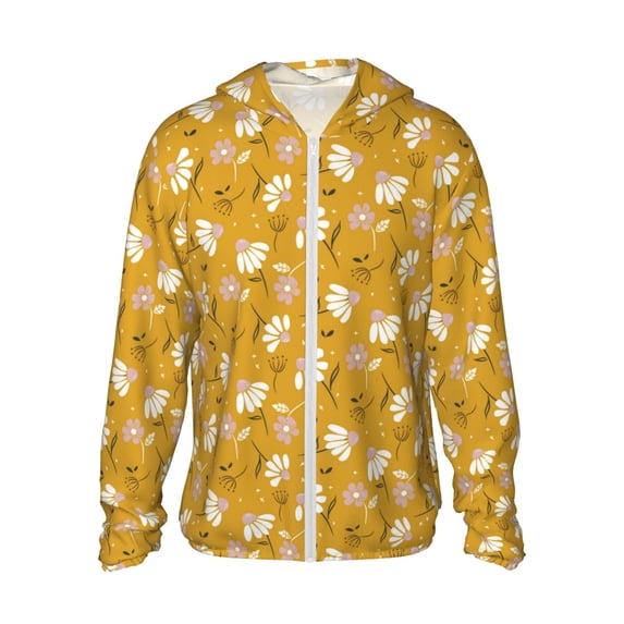 Daiia Daisies Flowers UPF 50+ Sun Protection Hoodie Jacket Lightweight Long Sleeve Sun Shirt for Women Men with Pocket Hiking Outdoor-XX-Large