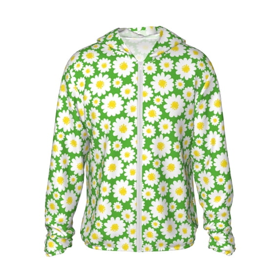 Daiia Daisies Flowers UPF 50+ Sun Protection Hoodie Jacket Lightweight Long Sleeve Sun Shirt for Women Men with Pocket Hiking Outdoor-XX-Large