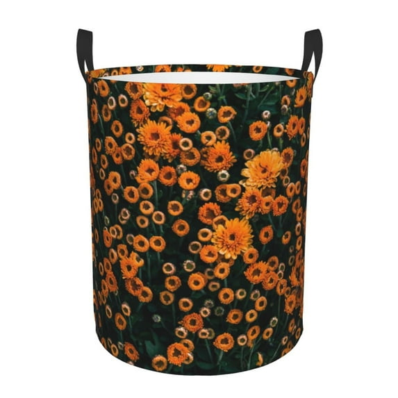 Daiia Daisies Round Laundry Basket with Handles Thickened Waterproof Circular hamper,Dirty Clothes Storage Basket for Bedroom,Bathroom,College Dorm-Medium