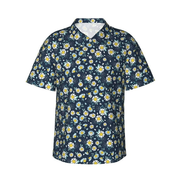 Daiia Daisy Floral B Hawaiian Shirt for Men Gentle Cotton Regular Short Sleeve Casual-Large