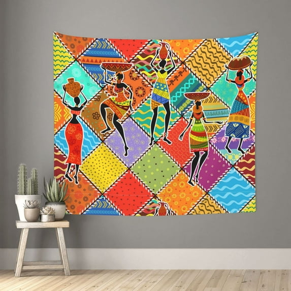 Daiia Dancing African Womans Pattern Tapestry 60x51 Inches Wall Hanging Tapestry Artistic Wall Hanging Bedroom Wall Decor Living Room Tapestry Dorm Room Decor