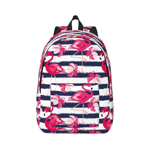 Daiia Dark Blue Stripes and Flamingos Vintage Canvas Backpack for Men and Women ,Hiking Backpack,Travel Laptop Bag for School,Large Capacity Backpack